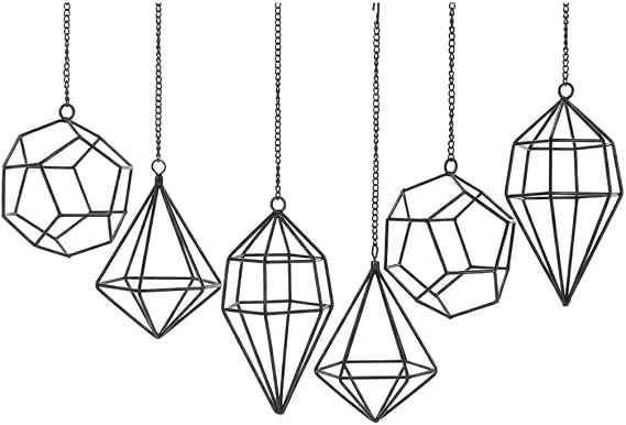 6 Pack Geometric Air Plant Holders for Wall Hanging, Black Metal Tillandsia Decor for Boho Home, Office & Shelf Styling