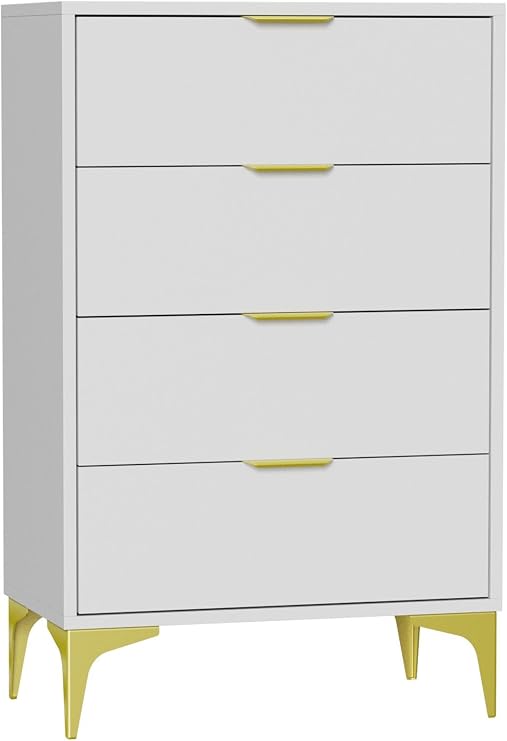 4 Drawers Chest of Drawers for Bedroom Chest of Drawers with 4 Drawers Narrow Drawer Cabinet for Living Room Bedroom Study (White)