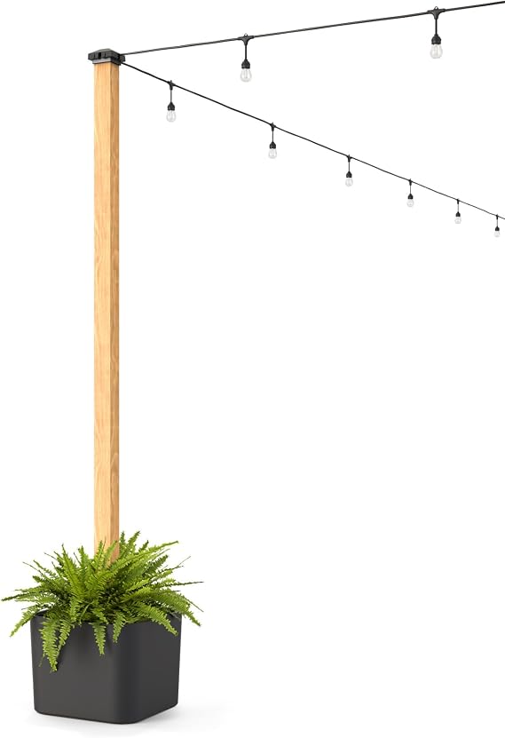 Step2 Firefly String Light Pole Stand with Planter, 2pk, Outdoor Hanging Lights Solution, Black