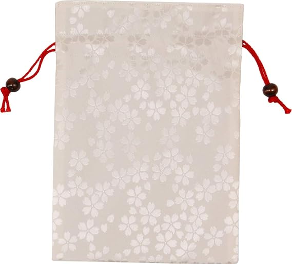 Matsumi Crafts, Made in Japan, Checkered Bookcase, Drawstring Bag, 7.5 x 10.6 inches 19 x 27 cm, Cherry Blossom, White