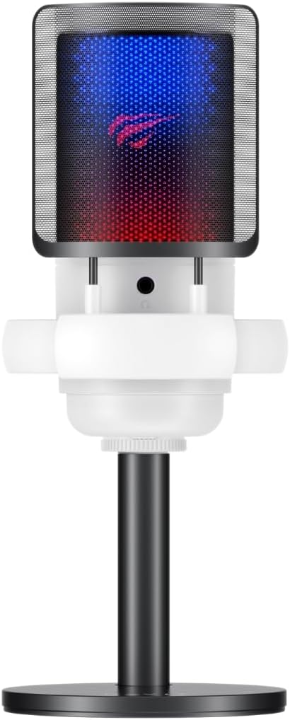 Havit Gamenote GK50 RGB Yayıncı Mikrofon - 24bit/192kHz - Kardioid - Gürültü Engelleme - Type-C + 3.5mm - Beyaz