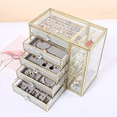 Geometric Glass Makeup Brush Box Holder Jewelry Box Pencil Bucket Makeup Organizer Desktop Cosmetic Storage Box Pearls Barrel - (Color: Pandora s Box)