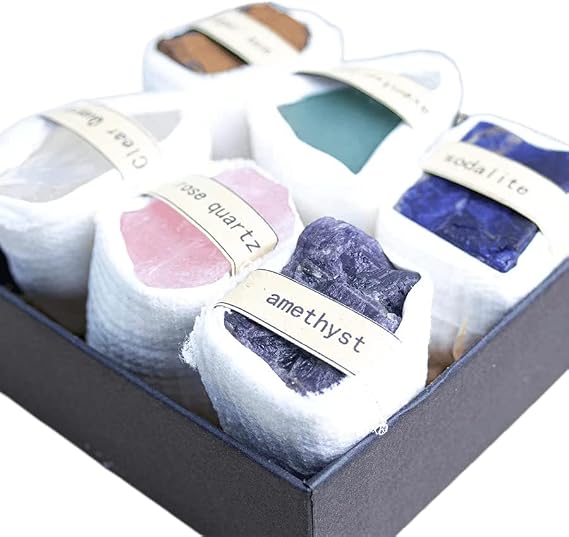 Crystal Original Stone Box, Natural Ore Specimen, Unpolished Large Particle Mineral Marker, Gift Box Set, for Teaching, Decorative Ornaments (6 Pcs)