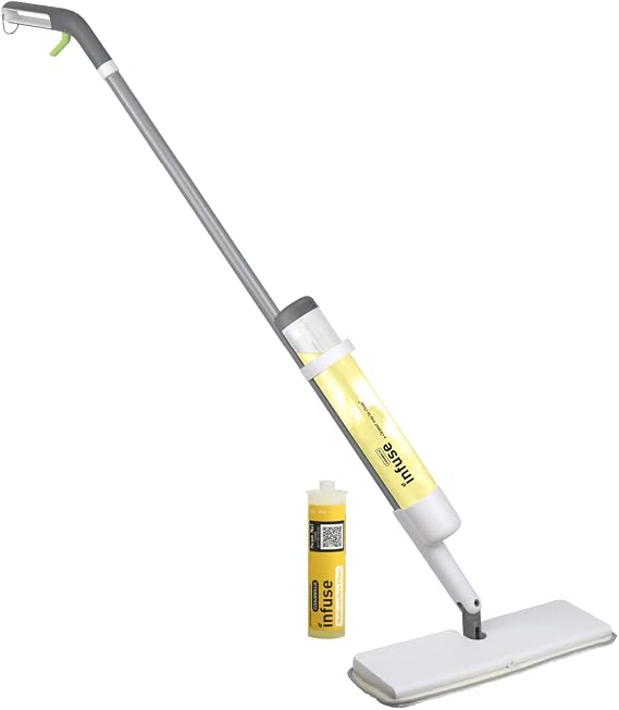 Casabella Infuse Multi-Surface Floor Spray Mop Cleaning Kit with Cleaning Concentrate Refill, White