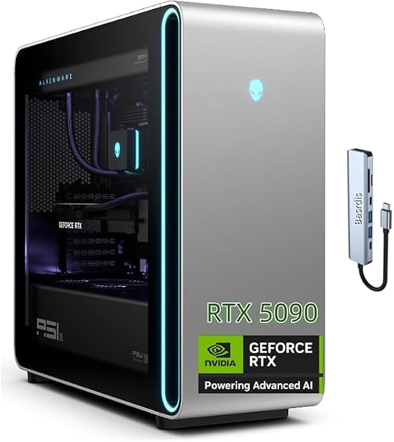 2025 NewDell Alien.Ware Area 51 Gaming Desktop, Inte.l Core Ultra 9 285K-GeForce RTX 5090 32GB AI PC, 64GB DDR5 RAM 4TB SSD,1500W Platinum Rated PSU, [360mm Liquid-Cooled CPU] Tempered Glass Door