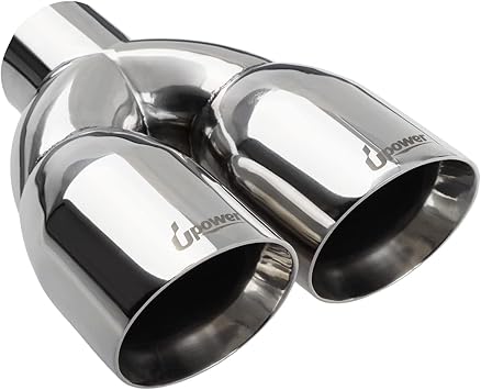 Upower 2.5 Inch Inlet 3.5" Outlet 9.5" Overall Length Polished Stainless Exhaust Tailpipe Tips Weld-On Duo Layer Angle Exhaust Tip for Car Truck