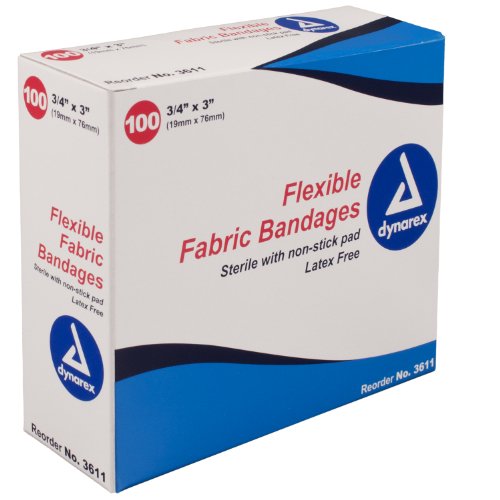 Dynarex Adhesive Fabric Bandage, 34 Inches X 3 Inches Sterile, 100 Count Pack of 3
