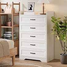 Gizoon 5 Drawer Dresser, 44.3" H Chest of Drawers, Black Dresser for Bedroom, Modern Wood Storage Cabinet with with Large Capacity, Anti-Tipping, Smooth Rail, Golden Handles, for Living Room, Black