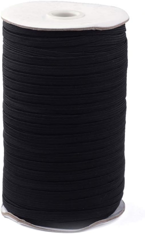 100 Yards 12mm Black Elastic Cord Flat Braided Elastic Band Heavy Stretch Knit Elastic with Spool for Clothes Sewing Craft Making