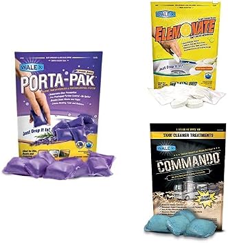 Walex Porta-Pak Lavender Breeze Holding Tank Deodorizer, Commando Black Holding Tank Cleaner, and Elemonate Grey Water Deodorizer, Multi-Pack Bundle