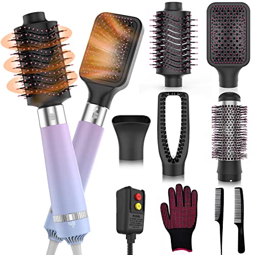 Hot Air Brush with 5 Replaceable Heads, 3 Temperature Settings, and Ionic Technology - For Straightening, Drying, and Curling Hair