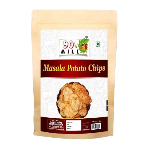 90s MILL Potato Chips Indias Masala Magic Flavour, Crunchy PATTA Chips & Snacks, Party Pack | Masala Patta Wafer | Ready to eat Namkeen Aloo Patta Chips Healthy And Fresh Snack-1Kg1Pack
