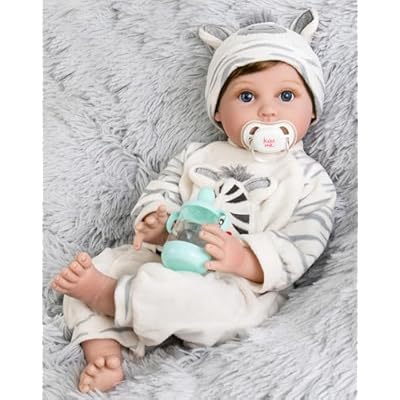 Aori Lifelike Reborn Baby Dolls - 22 Inch Realistic Newborn Baby Boy Doll in Soft Weighted Body & Zebra Outfits - Real Life Reborn Toddler Boy Gift Set for Kids 3