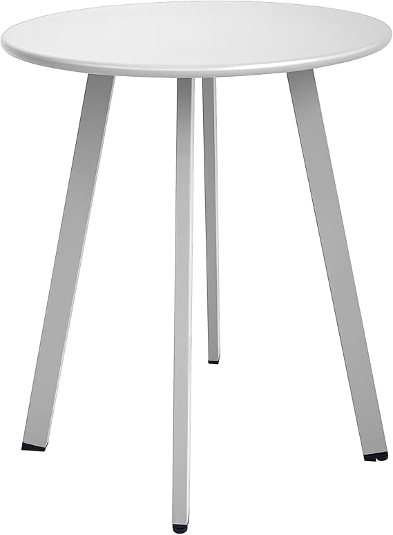 Meluvici Outdoor Side Table, Weather Resistant Patio Small Side Table Outdoor Indoor Round Metal Steel Small Table, Waterproof End Table for Garden Balcony Yard, White