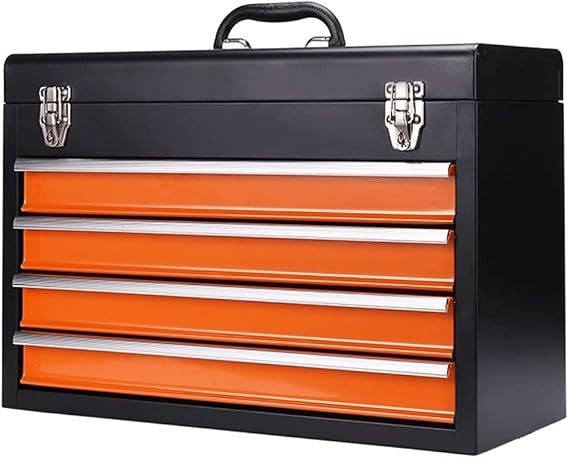 Tool Box Tool Chest Tool Box Organizer Steel Tool Box Drawer Roller Tool Box Household Tools and Storage Metal Box(Orange and Black) Toolbox Tool Organizer(4 Drawers)