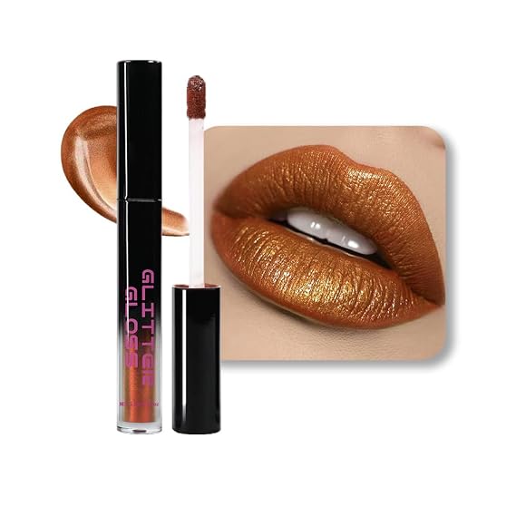 CAKAILA Golden Brown Metallic Lipstick for Women,Glitter Sparkling Liquid Lipstick,Long Lasting Waterproof Lightweight Comfortable Non-Drying Bold Dark Lip Gloss for Gothic Stage Makeup,Vegan
