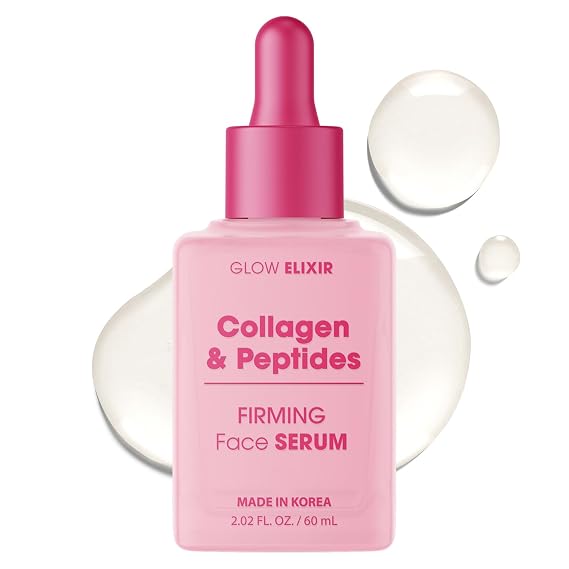 Glow Elixir Collagen & Peptides Face Serum Firming & Wrinkle Serum for Skin Repair, Fine Lines & Deep Wrinkle Treatment Dermatologist Tested Anti Aging Korean Skin Care Clean Beauty 2.02 Fl Oz