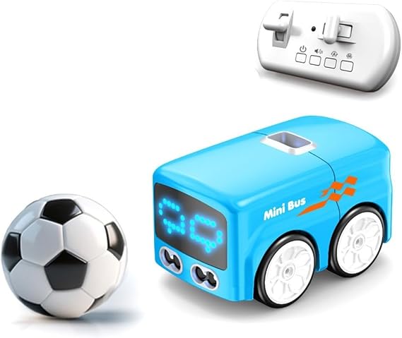 Four Mode Interactive RC For MINI Bus With LED Expression Screen, Intelligent Obstacle Avoidance & Type-C Charge, Compact Smart Robot Car Toy For Kids, Voice Control Follow Line Escape Track Blue