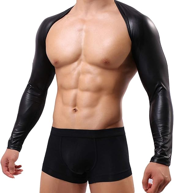 Mens Faux Leather Hollow Arm Sleeves Shrug