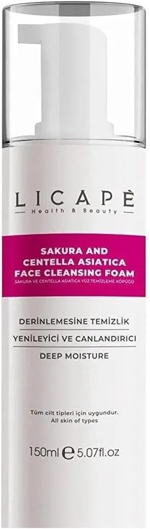 Licape Sakura ve Centella Asiatica Yüz Temizleme Köpüğü – Arındırıcı, Nemlendirici ve Cilt Bariyeri Güçlendirici Yüz Yıkama Köpüğü – Hassas Ciltlere Uygun – 150 ml