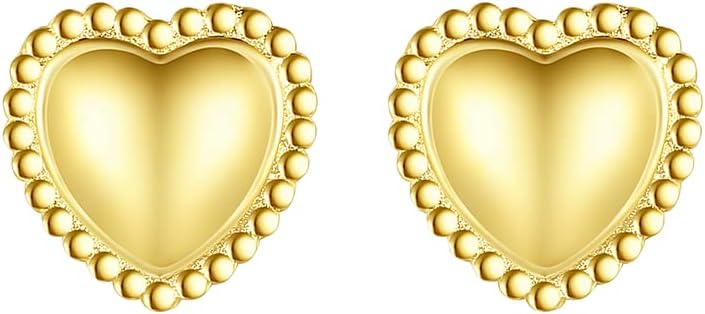 Women's 925 Sterling Silver Plated 14K Gold Stud Earrings Simple Peach Heart-shaped Earrings