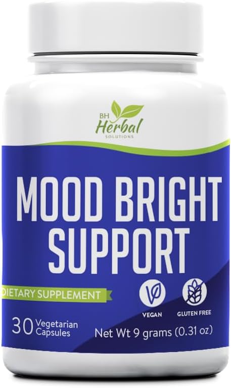 Mood Bright Support Herbal Supplement for Low Mood, Daily Motivation, and Emotional Uplift 100% Natural and Plant-Based