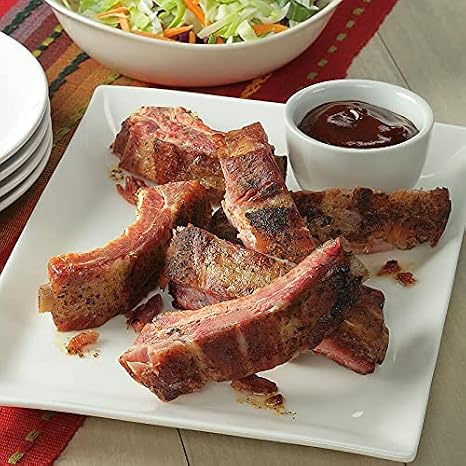Premium Hickory-Smoked Pork Baby Back Ribs - Hand-Rubbed, Fully Cooked, and Bursting with Flavor. Barbecue Tradition. 3 Slabs without Barbecue Sauce from Kansas City Steak Company.
