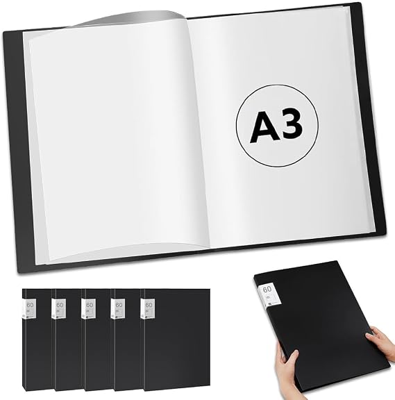 A3 Display Book Project Folder, 60 Pockets Presentation Portfolio Folders
