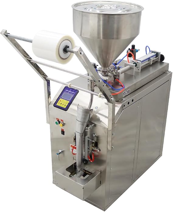 Automatic Liquid Filling Packaging Sealing Machine with Horizontal Mixing Hopper 10-100ml Quantitative Packing Machine for Chili Sauce Pastes Oil Beverage Stainless Steel