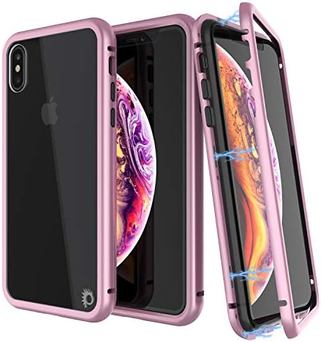 Punkcase Magnetic Shield, Protective Metal Frame Case WTPU Layer | 9H Tempered Glass Clear Back & Attachable Screen Protector | Strong Magnetic Closure Compatible WApple iPhone Xs Max Pink