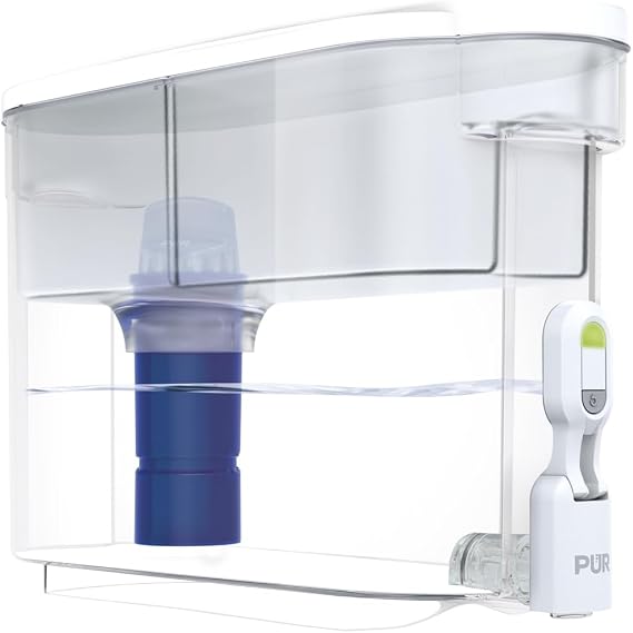 PUR 30-Cup Water Filter Dispenser with 1 Genuine PUR Filter, Large 30-Cup Capacity, 3-in-1 Faster Filtration, Dishwasher Safe, White (DS1810ZA)