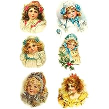 Waterslide Decals (Each Decal 2.5"x3.5, Pack 9 pcs) Victorian Young Girls Portraits FLONZ Vintage