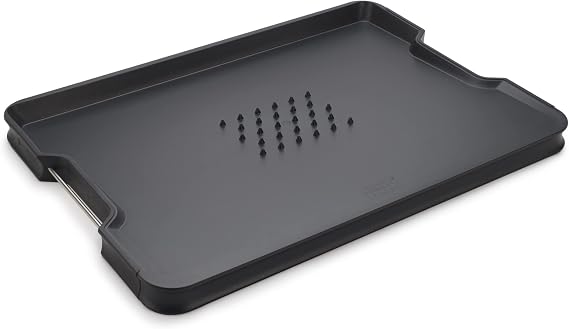 Joseph Joseph Cut&Carve Plus Non-Slip Multifunctional Double-Sided Chopping Board for Food Preparation and Carving - Dishwasher Safe Large - Black