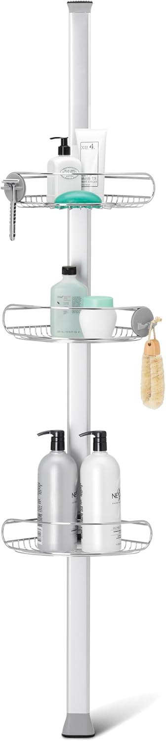 Simplehuman Medium Tension Shower Caddy Telescopic Shower Shelf Bathroom Shelf No Drilling Required Extendable to 1.5m - 2.4m Brushed Steel BT1109DC Stainless Steel  Anodized Aluminum