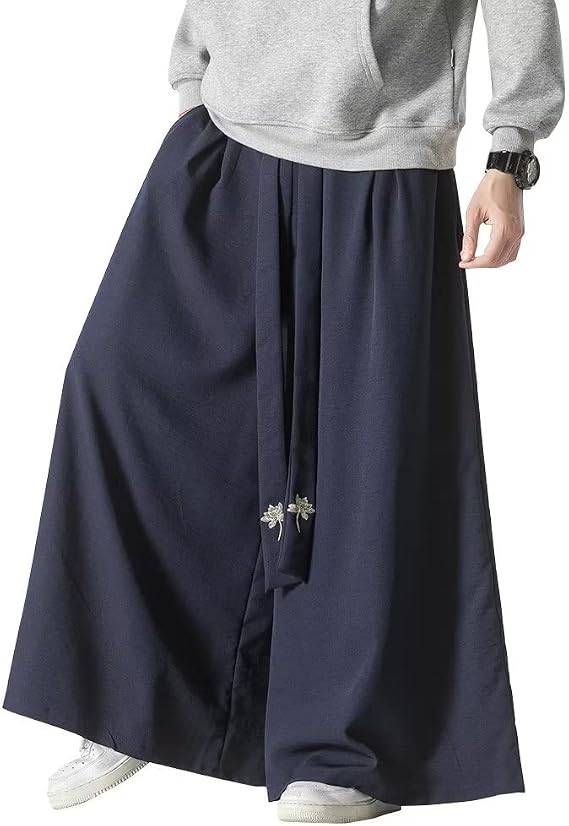 YIMANIE Wide Pants, Hakama Pants, Men's Gaucho Pants, Loose, Belted, Floral Pattern, Plain, Japanese Style Pants, Saruel, Big Silhouette, Costume, Large Size, All Season, Loose Fit
