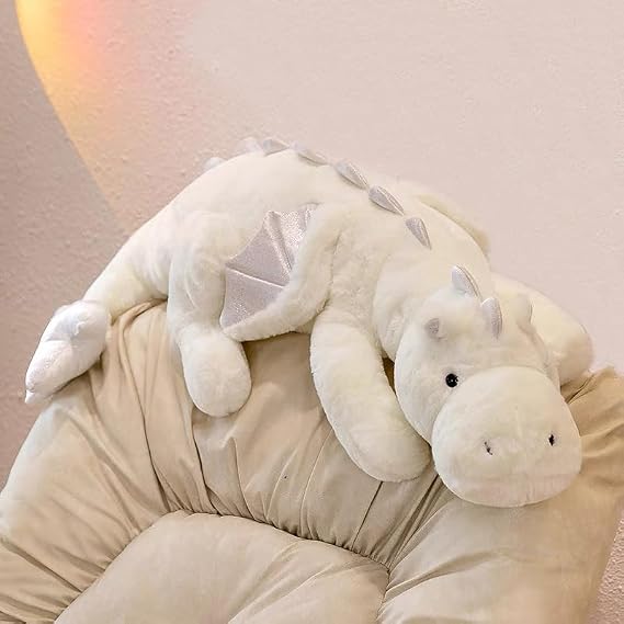 51.2" White Dragon Stuffed Animal, Giant Soft Dinosaur Plush for Kids and Adults, Sturdy Fluffy Plushie Pillow