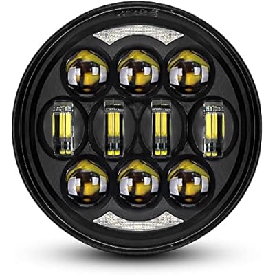 DOT Approved 80W 5-34 5.75 Round LED Projection Headlight Compatible with Dyna Street Bob Super Wide Glide Low Rider Night Rod Train Softail Deuce Custom Sportster Iron 883,Black