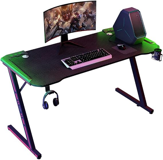 RGB Gaming Desk,Z Shaped Gaming Table,Gamer Workstation with Large Mouse pad,Cup Holder,Headset Hook,Robust Metal and Wood Computer Desk for Gaming and Office,L 120CM