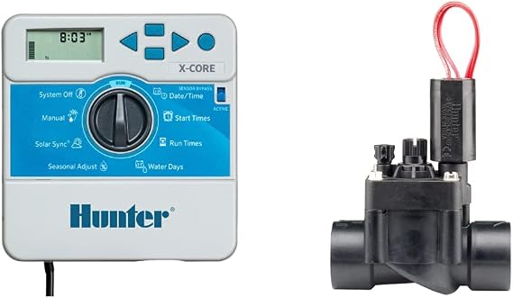 Hunter Sprinkler XC400I X-Core 4-Station Indoor Irrigation Controller, Small, Gray and Hunter 1" PGV Valve