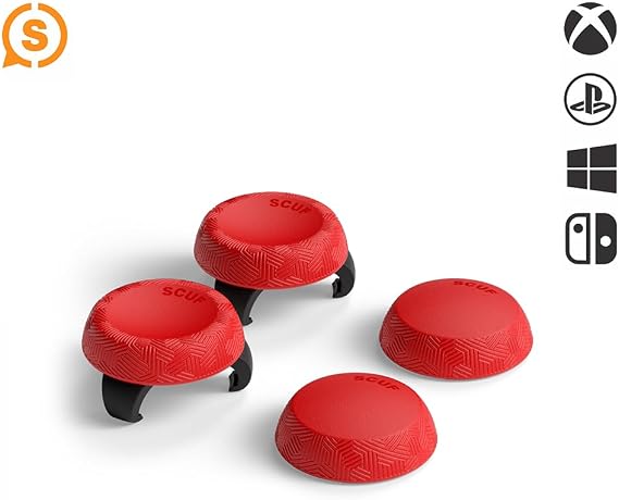 SCUF Control Thumbstick Grips - 4 Pack with 2 Bases - Tactic - Joystick Thumb Grips For Xbox One and Xbox Series X & S, PS4, PS5, Nintendo Switch Pro Controller - Red