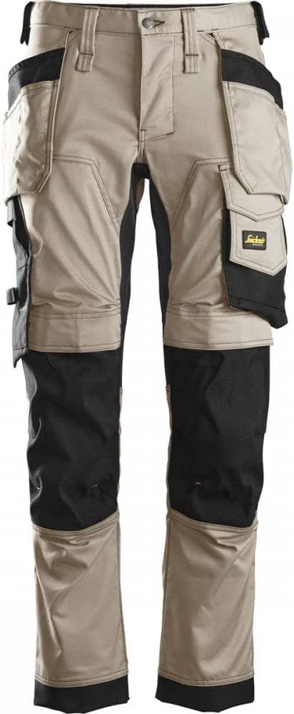 Snickers Workwear U625120043832 AllroundWork Stretch Loose Fit Work Pants + Holster Pockets (Khaki/Black) - 38/32