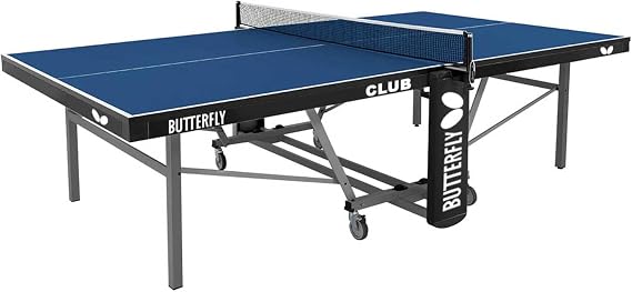 Butterfly Club 25 Table Tennis Table - 1" Blue Top Ping Pong Table - Net Set Included USA Table Tennis Approved - Playback Mode for Single Player Use - High Durability Frame - Made in Germany