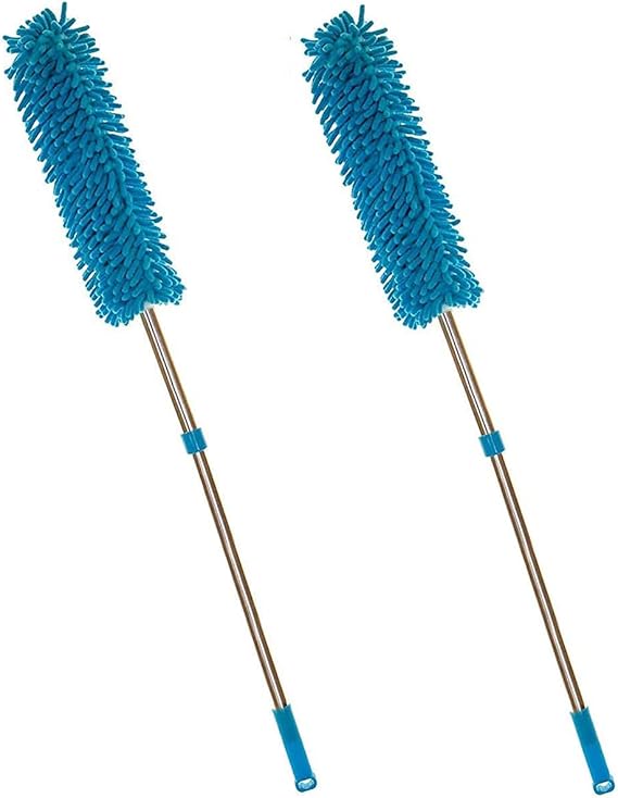 HOMESHOPA Extendable Feather Duster, 2 Pack Telescopic with Chenille Microfiber Head, Removable Washable high quailty, Cleaning Home Office High Ceiling Fans Blinds Cobweb Cars Furniture