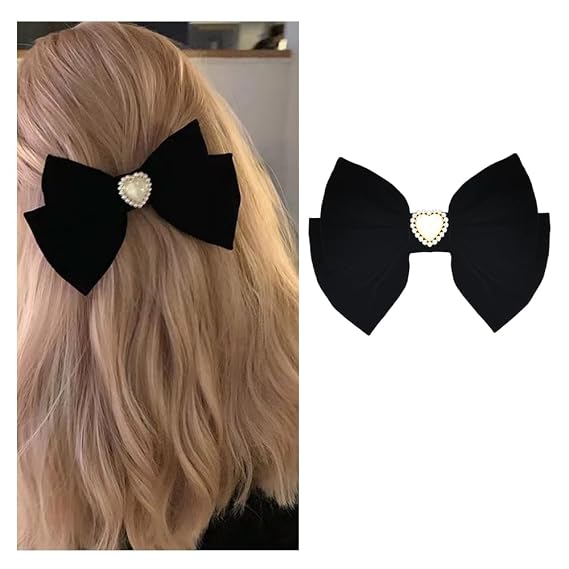 Vintage Black Velvet Bow Hair Barrettes Pearl Hair Bow Clips for Hair Ribbon Elegant French Bowknot Hair Clips Slides Hairpin Pearl Decorative Hair Jewellery Headdress Headpiece for Women Girls
