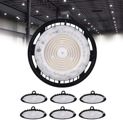 UFO LED High Bay Light, 150W120W100W Changeable Warehouse Lighting, 12000-18000 Lumens, 5700K Cool White, UL&cUL Listed, 90 Degree Beam Angle, AC120V with 5 Power Cord Included 6 Pack