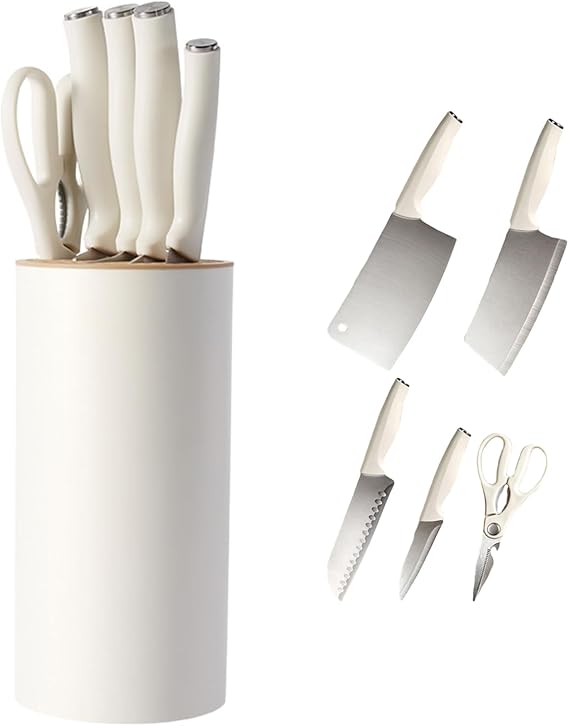 Kitchen Knife Set, 6 Piece Set, Stainless Steel, Vegetable Knife, Kitchen Shears, Paring Knife, Knife Stand, Knife Stand with Sheath, Long Sharpness, Chopping Meat, Kitchen Tool, Living Alone