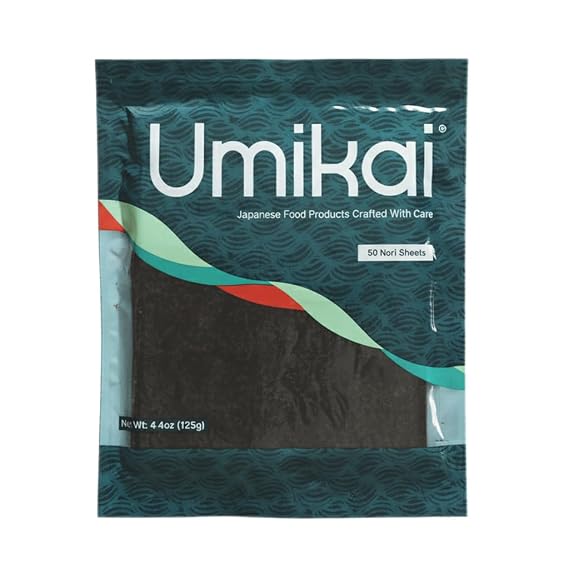 Umikai Premium Sushi Nori Sheets 50 Count, Single Package, Restaurant Quality, Used for Maki, Hand Rolls, Onigiri, Musubi