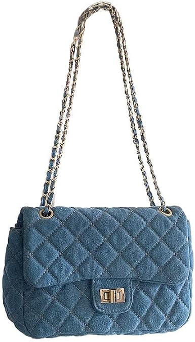 Y2k Purse Women's Small Shoulder Bag, Quilted Crossbody, Denim Wallet, Tote Bag with Chain Shoulder Strap