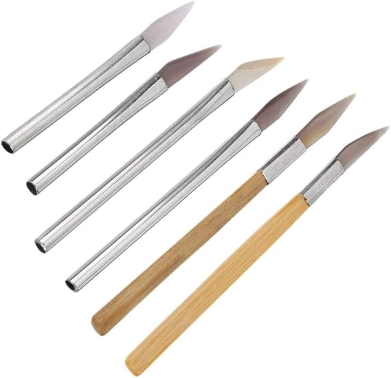 MerciL 6Pcs Agate Burnishers, Agate Polishing Burnisher Agate Burnisher Polishing Knife, Natural Agate Polishing Tool Agate Knife with Handle for Gold Sliver Jewelry Making Carving, JDF30H27
