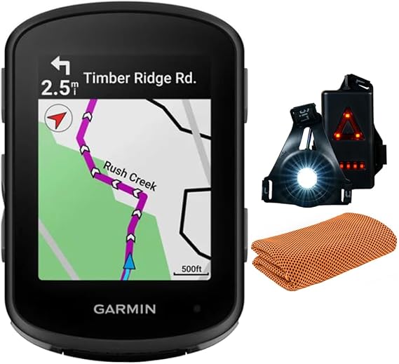 Garmin 010-02694-00 Edge 540, Compact GPS Cycling Computer, Device Only Bundle with Workout Cooling Sport Towel and Deco Essentials Wearable Commuter Front and Rear Safety Light